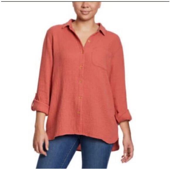 Anne Klein Jeans Gauze Button Up Cotton Shirt US Women's L - Picture 1 of 6